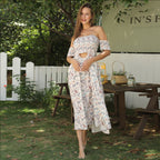 Women's Off Shoulder Floral Maxi Dress Strapless Elegant Summer