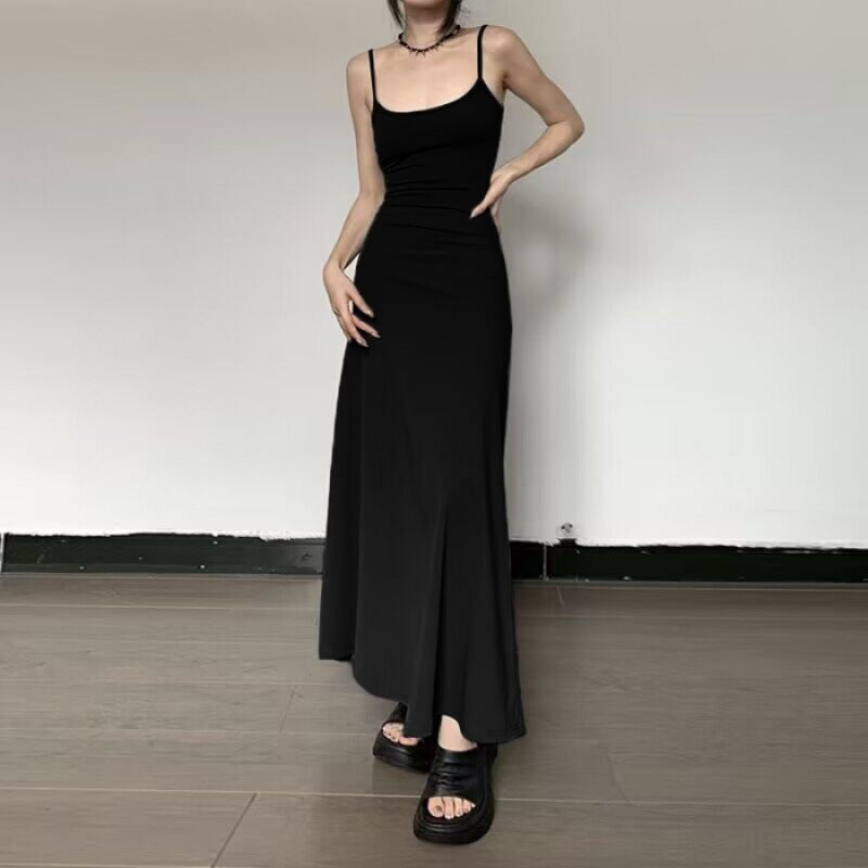 Women's High Waist Slim Fit Cami Strap Maxi Dress