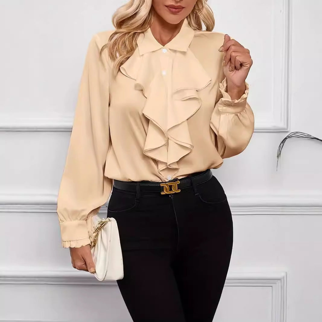 Women's Ruffled Long Sleeve Blouse Professional Work Shirt