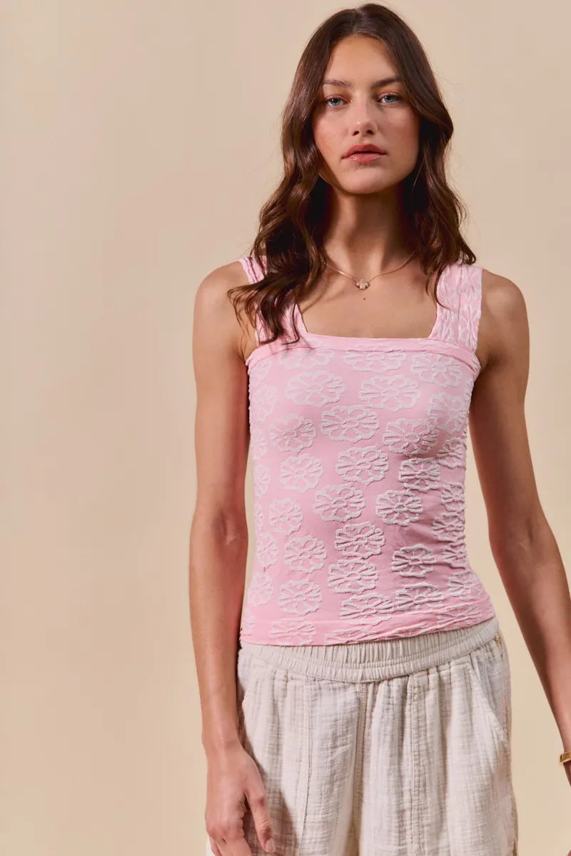 Sarah Express Women’s Two Tone Floral Seamless Tank Top with Lace