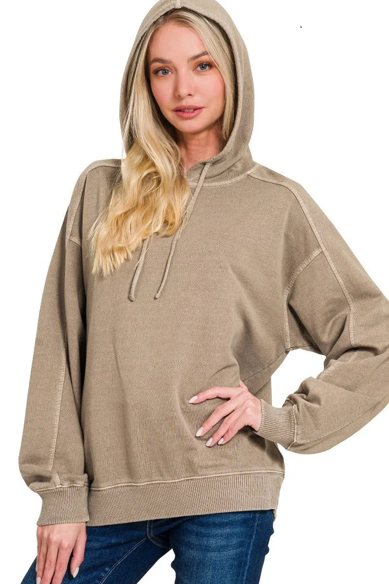 Sarah Express Women's French Terry Hoodie | Pigment Dye Oversized | 100% Cotton | S-L