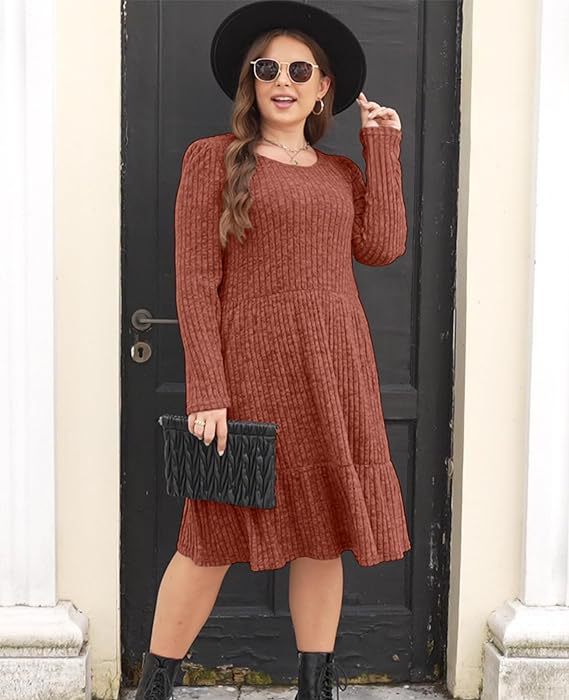 Women's Round Neck Knitted Sweater Dress Long Sleeve Bodycon
