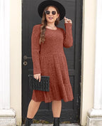 Women's Round Neck Knitted Sweater Dress Long Sleeve Bodycon