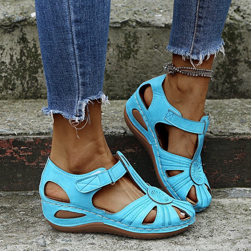 Sarah Express Cutout Round-Toe Velcro Beach Sandals