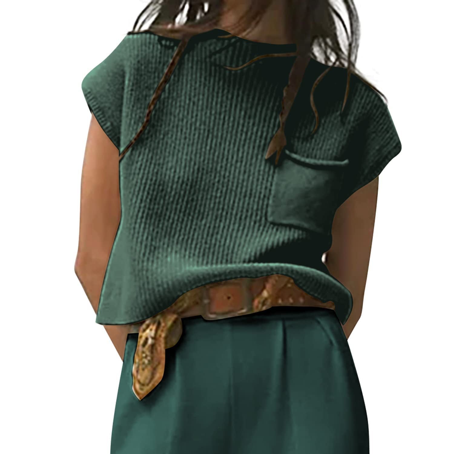 Women's Sleeveless Knit Ribbed Pullover Vest with Pockets