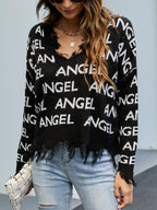 Sarah Express Women's Frayed Hem Long Sleeve Sweater