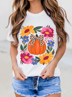 Sarah Express Women's Pumpkin Floral Graphic Round Neck T-Shirt