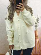 Sarah Express Women's Flower Heart Button Long Sleeve Cardigan