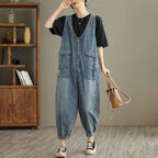Women's Denim-Style Tank Top Jumpsuit - Summer Casual Cropped Ankle Length Sleeveless S-XL