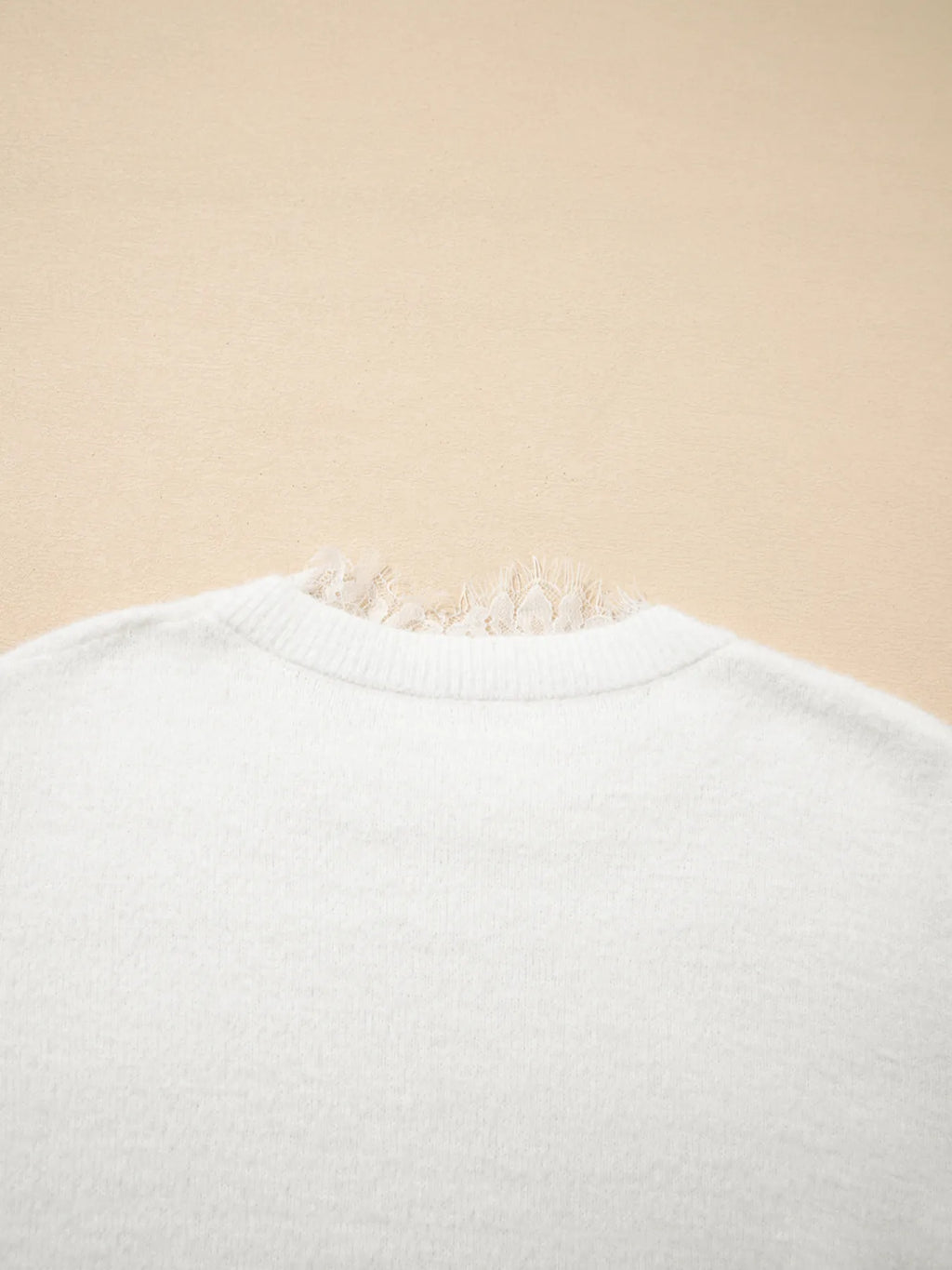 Sarah Express Women's Lace Sleeve Patchwork Fuzzy Sweater