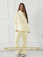 Women's Solid Color Sweatshirt Pants Set - Long Sleeve Casual Loungewear Two-Piece