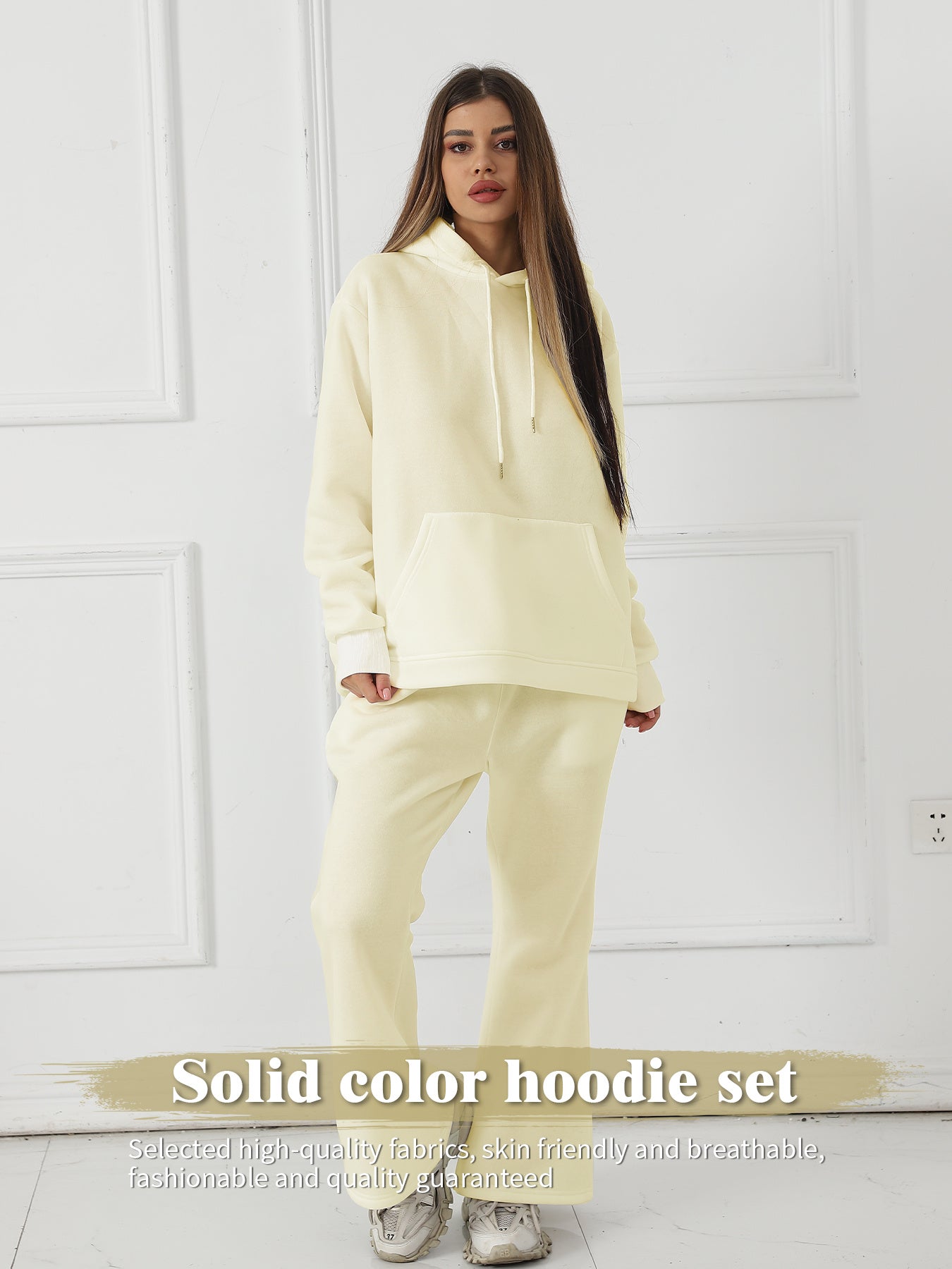Women's Solid Color Sweatshirt Pants Set - Long Sleeve Casual Loungewear Two-Piece