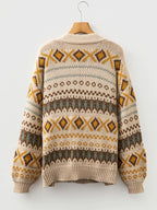 Sarah Express Women's Western Pattern Knitted Button V Neck Cardigan Sweater