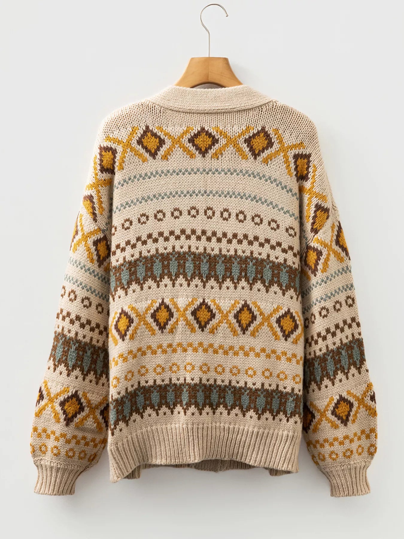 Sarah Express Women's Western Pattern Knitted Button V Neck Cardigan Sweater