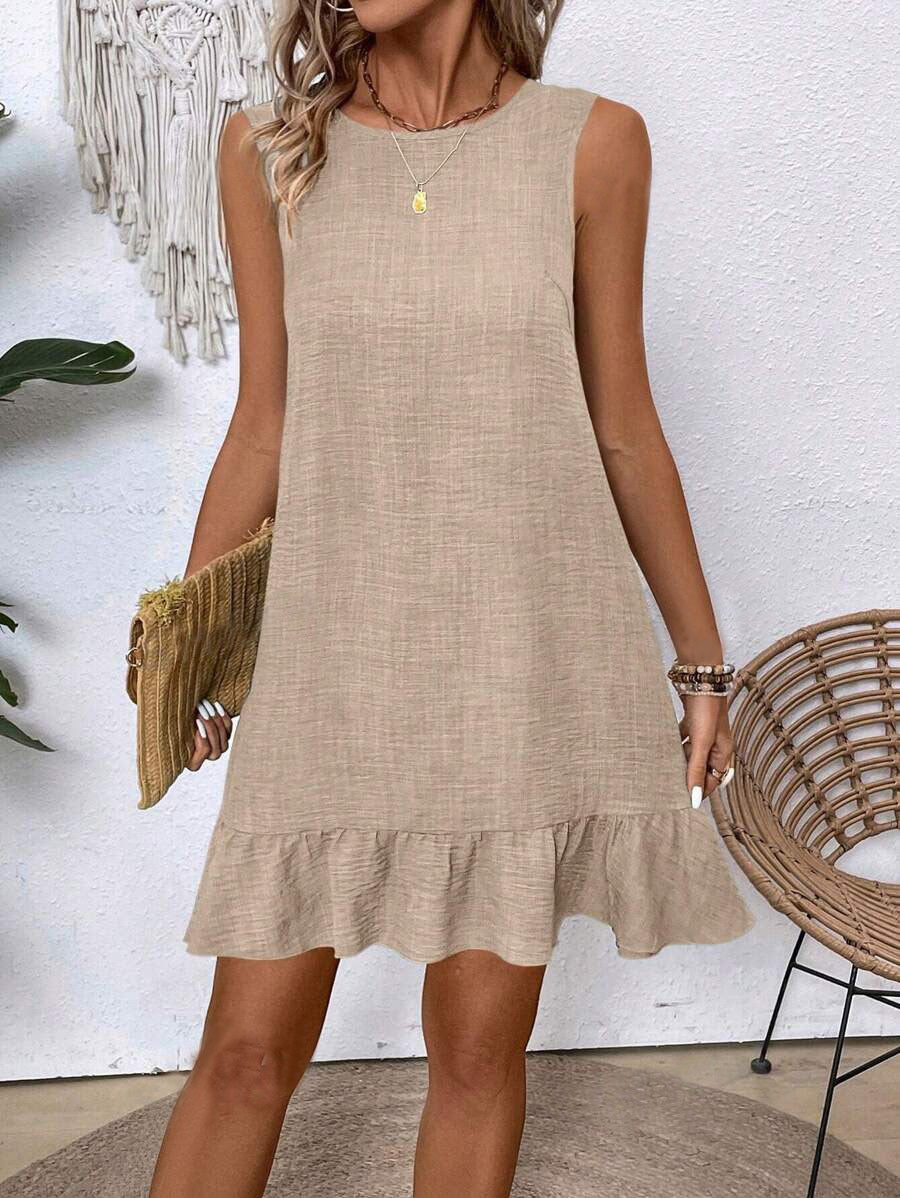 Ruffle Sleeveless Beach Dress Casual Summer Midi Dress