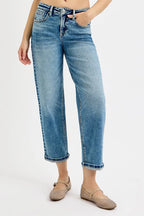 Sarah Express Women’s Plus Size High Rise Cropped Boyfriend Jeans
