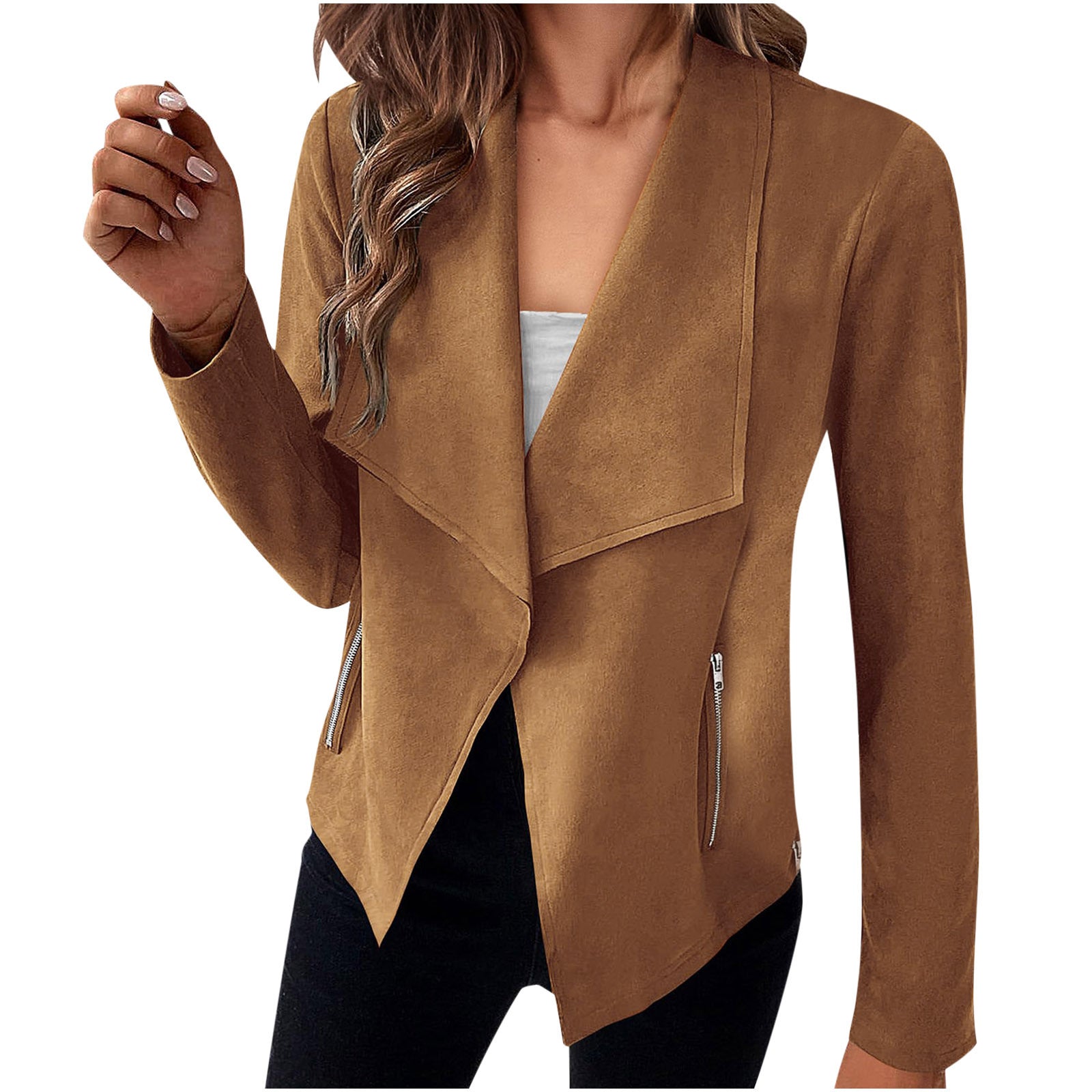 Women's Solid Color Suede Jacket Long Sleeve Button Front Coat