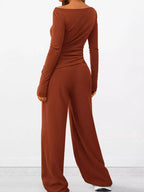 Sarah Express Women's Long Sleeve Top and Wide Leg Pants Set - Two Piece Outfit