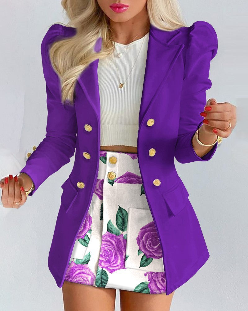 Women's Two-Piece Blazer Skirt Suit Set