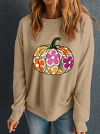 Sarah Express Women's Halloween Floral Pumpkin Graphic Drop Shoulder Sweatshirt