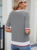 Sarah Express Women's Striped Casual T-Shirt with Contrast Trim
