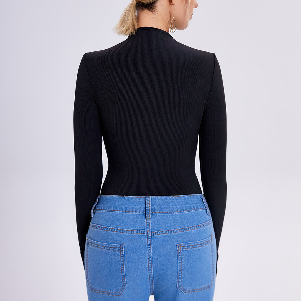 Women's Long Sleeve Fitted Top with Metal Accent Detail