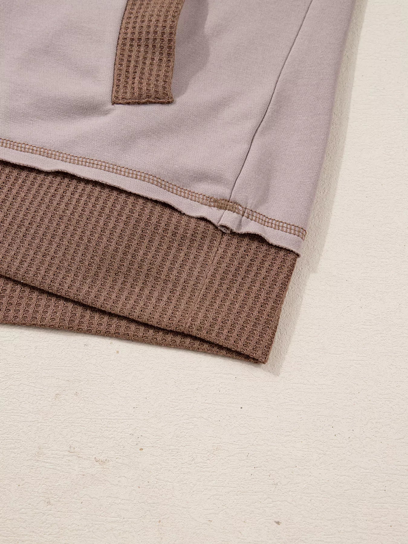 Sarah Express Women's Oversize Waffle Patchwork Exposed Seam Casual Hoodie