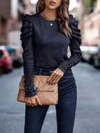 Sarah Express Women's Puff Sleeve Round Neck T-Shirt