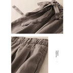 High Waist Lace-Up Cropped Pants Women's Elastic Waist Retro Cotton Casual Bottoms