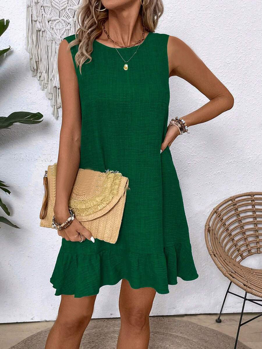 Ruffle Sleeveless Beach Dress Casual Summer Midi Dress