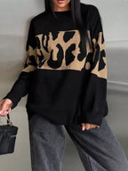 Sarah Express Women's Leopard Color Block Round Neck Sweater