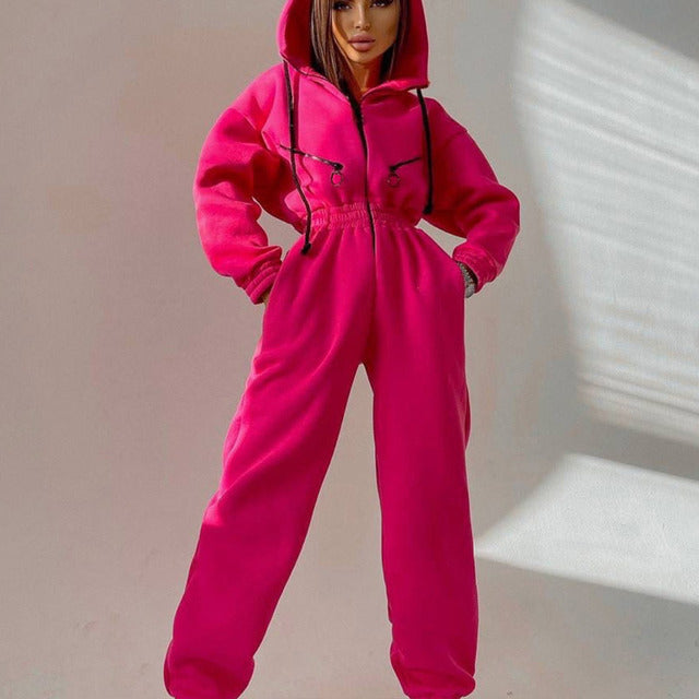 Women's Two Piece Hoodie Set with Zipper and Drawstring