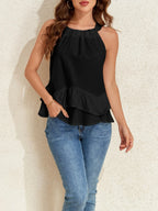 Sarah Express Women's Ruffled Printed Halter Neck Cami Top