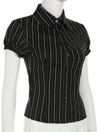 Sarah Express Women's Striped Button-Down Collared Shirt