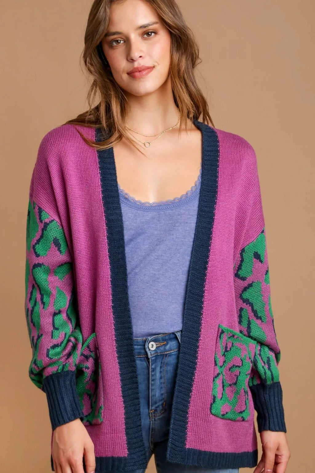 Sarah Express Women’s Animal Print Open Front Sweater Cardigan Casual