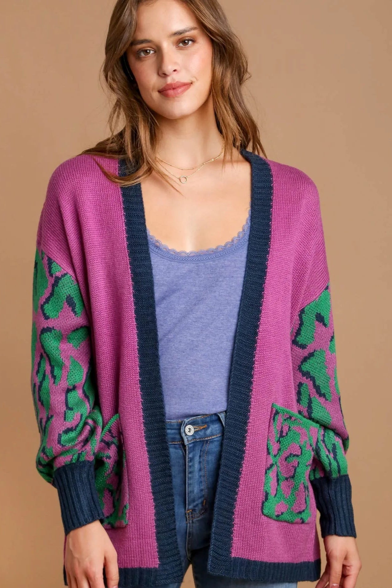 Sarah Express Women’s Animal Print Open Front Sweater Cardigan Casual