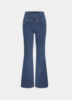 Women's Mid-Waist Bell Bottom Flare Jeans Denim Pants