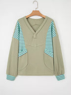 Sarah Express Women's Exposed Seam Waffle Striped Patchwork Baggy Blouse