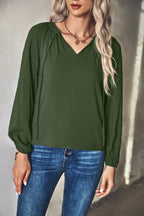 Sarah Express Women's Tie Neck Long Sleeve Blouse Army Green