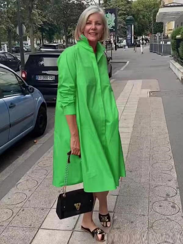 Women's Polo Collar Shirt Dress Long Sleeve Mid Length Cotton Blend Casual