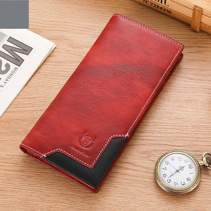 Sarah Express Captain Niu Oil-Waxed Genuine Leather Retro Bifold Wallet – Large Capacity Men's Wallet Flame Red