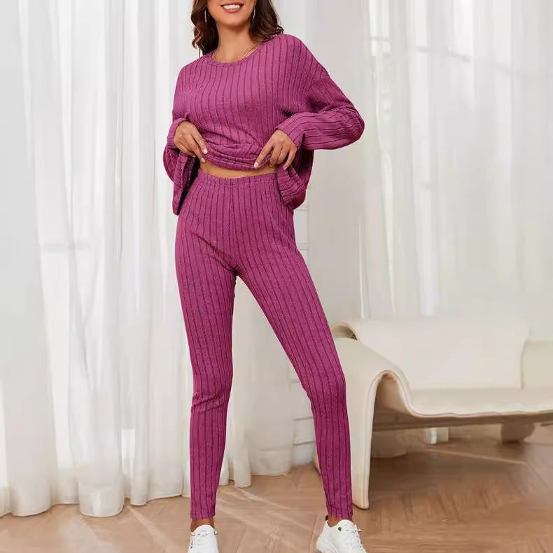 Women's Casual Cotton Two-Piece Matching Set Long Sleeve Top & Trousers