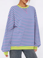 Sarah Express Women's Striped Round Neck Long Sleeve Sweatshirt