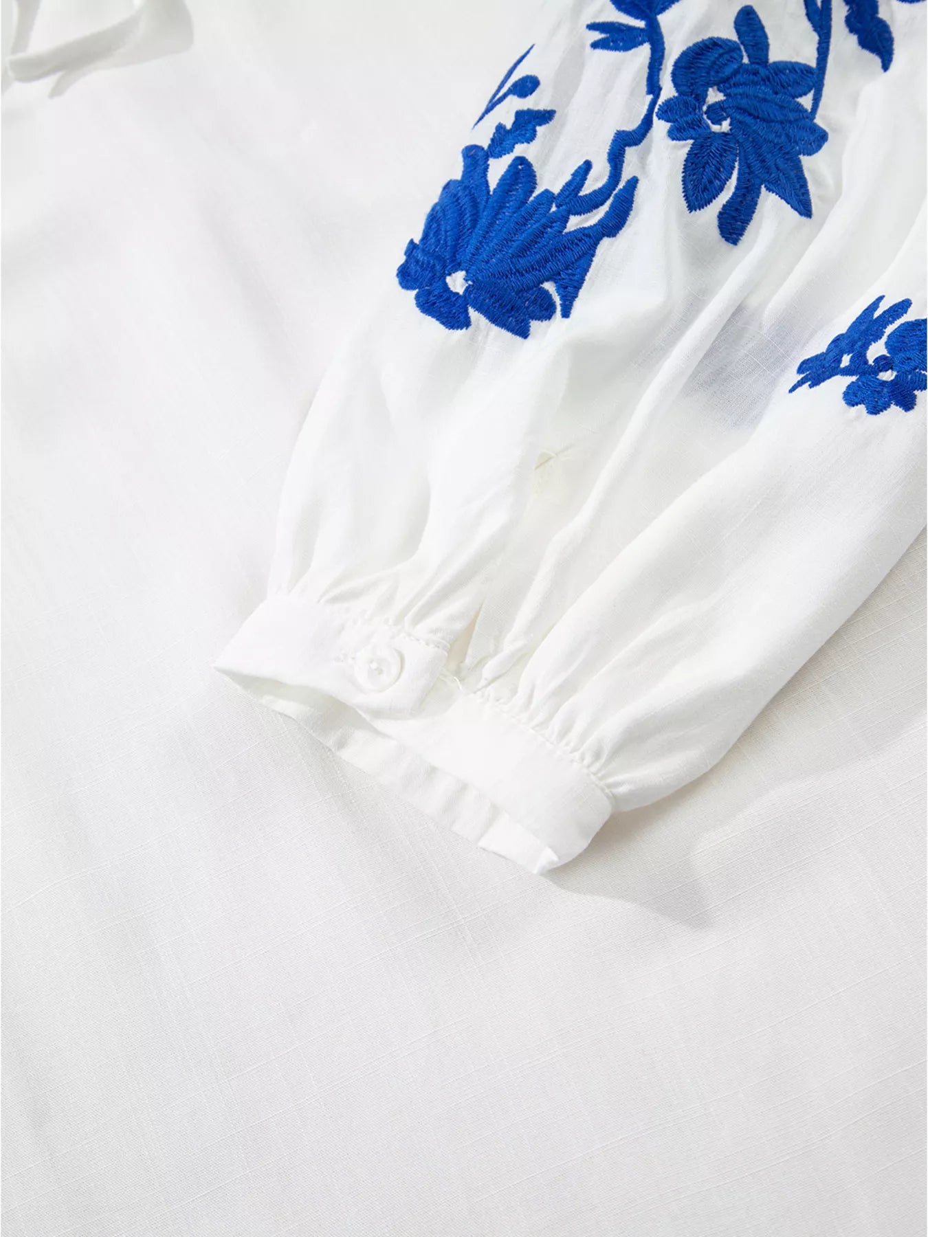 Sarah Express Women's Floral Embroidered Tie Neck Blouse