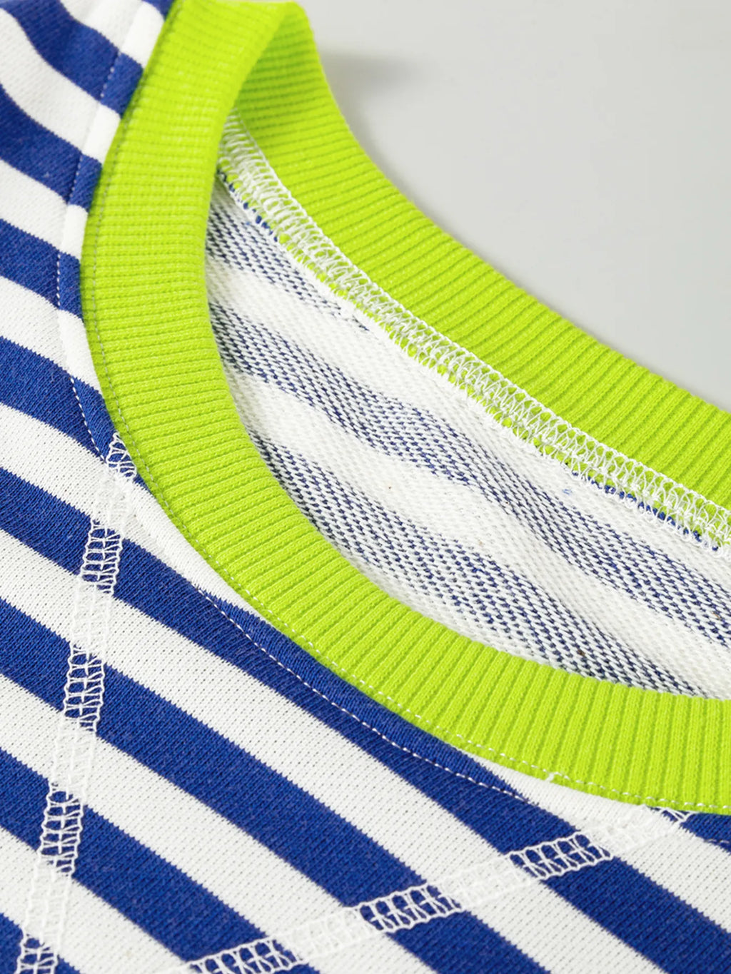 Sarah Express Women's Striped Contrast Ribbed Trim Drop Shoulder Sweatshirt