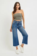 Sarah Express Women’s High Rise Crop Wide Leg Jeans with Wide Waistband

