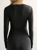 Sarah Express Women's Ribbed V-Neck Long Sleeve T-Shirt