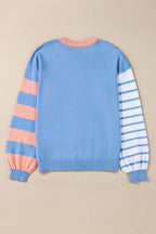Sarah Express Women's Contrast Striped Round Neck Long Sleeve Sweater