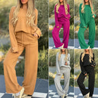 Women's Two-Piece Matching Set Long Sleeve Top Wide Leg Pants