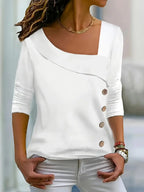 Women's Asymmetric Collar Buckle Detail Long Sleeve Top Pullover